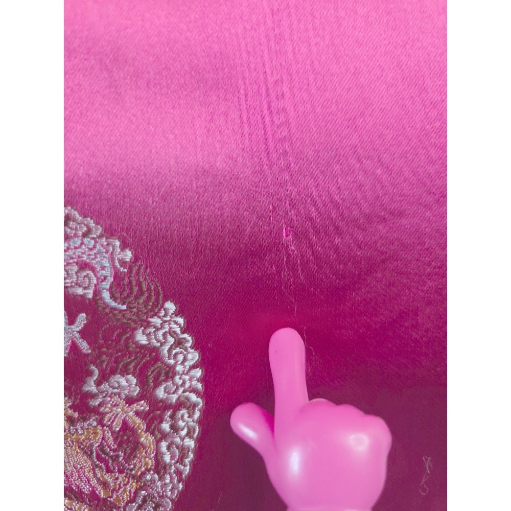 60s Vintage Fuchsia Pink Satin Cheongsam Qipao Dress Dragon Phoenix Brocade Midi - Picture 10 of 16